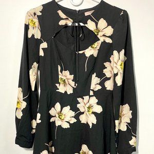 Long Sleeve Black Dress with Cream/White Flowers